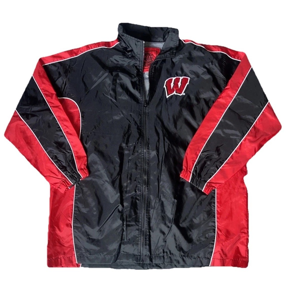 Wisconsin Badgers Windbreaker Jacket XL Men's Full Zip G-III Black Red Sewn NWT - Picture 2 of 14